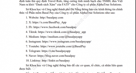 Các kênh thông tin chính thức về phần mềm Basal Pay của Công ty cổ phần AlphaTrue Solutions