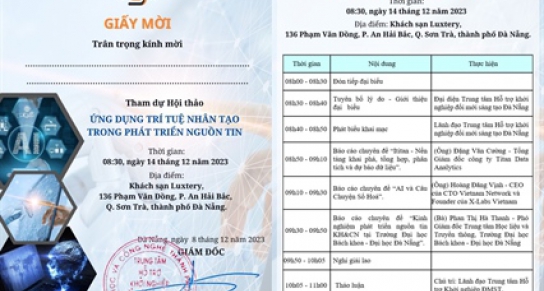 Mời tham dự Hội thảo khoa học “Ứng dụng trí tuệ nhân tạo trong phát triển nguồn tin”