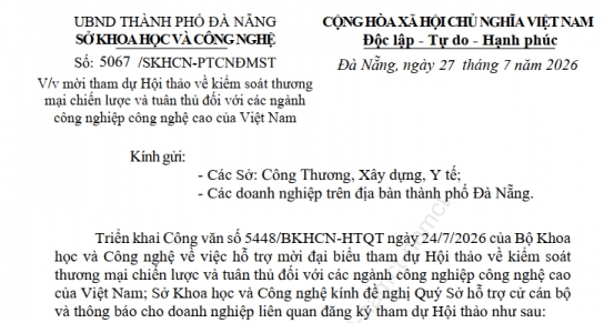Mời tham dự Hội thảo về kiểm soát thương mại chiến lược và tuân thủ đối với các ngành công nghiệp công nghệ cao của Việt Nam