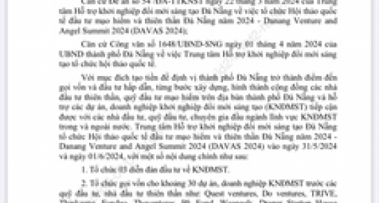Thông báo mời đối tác tham gia, đồng hành cùng Danang Venture and Angel Summit 2024 (DAVAS 2024)