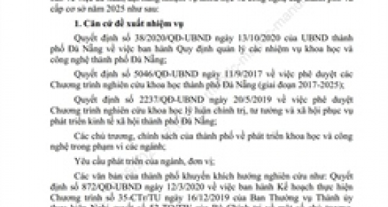 Thông báo về việc đề xuất, đặt hàng nhiệm vụ khoa học và công nghệ năm 2025