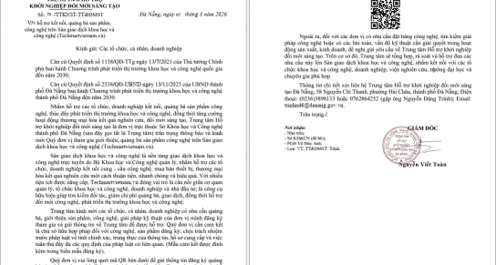 Thông báo về việc hỗ trợ kết nối, quảng bá sản phẩm, công nghệ trên Sàn giao dịch khoa học và công nghệ (Techmartvietnam.vn)