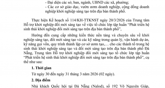 Thông báo về việc mời đăng ký tham gia lớp tập huấn
