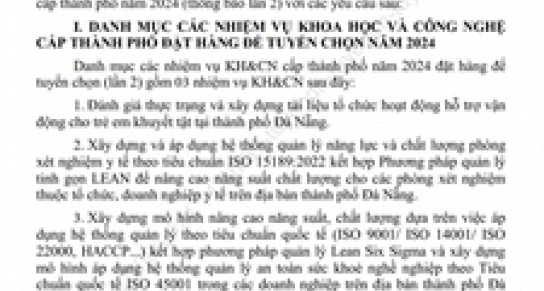 Thông báo về việc tuyển chọn tổ chức, cá nhân chủ trì nhiệm vụ khoa học và công nghệ cấp thành phố năm 2024 (lần 2)