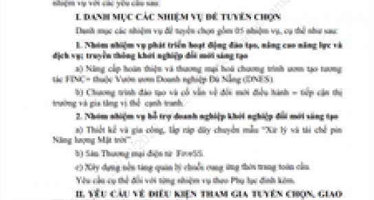 Thông báo Về việc tuyển chọn tổ chức chủ trì nhiệm vụ hỗ trợ khởi nghiệp đổi mới sáng tạo năm 2024