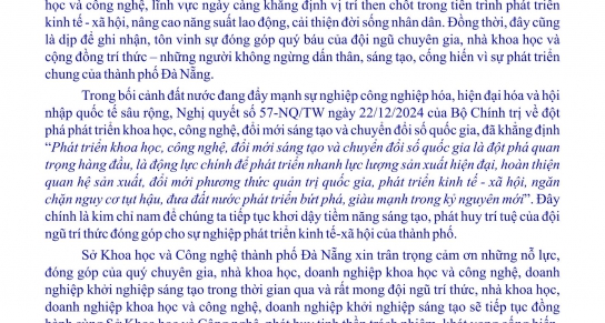 Thư chúc mừng nhân Ngày Khoa học và Công nghệ Việt Nam 18/5