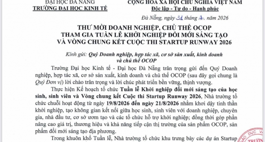 THƯ MỜI THAM GIA TUẦN LỄ KHỞI NGHIỆP ĐỔI MỚI SÁNG TẠO VÀ VÒNG CHUNG KẾT STARTUP RUNWAY 2026