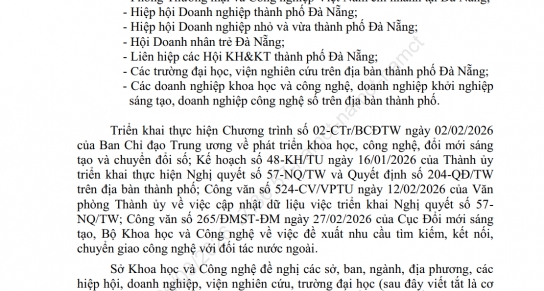 V/v đề xuất nhu cầu công nghệ
