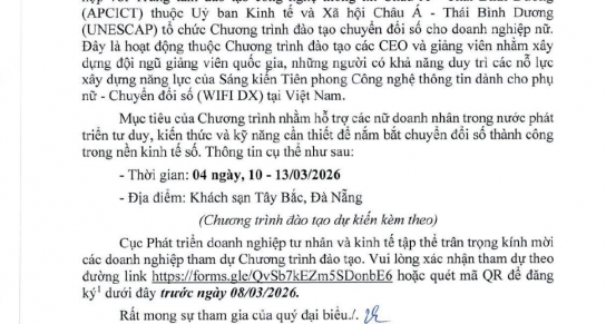 V/v mời tham dự Chương trình đào tạo Chuyển đổi số cho các nữ doanh nhân